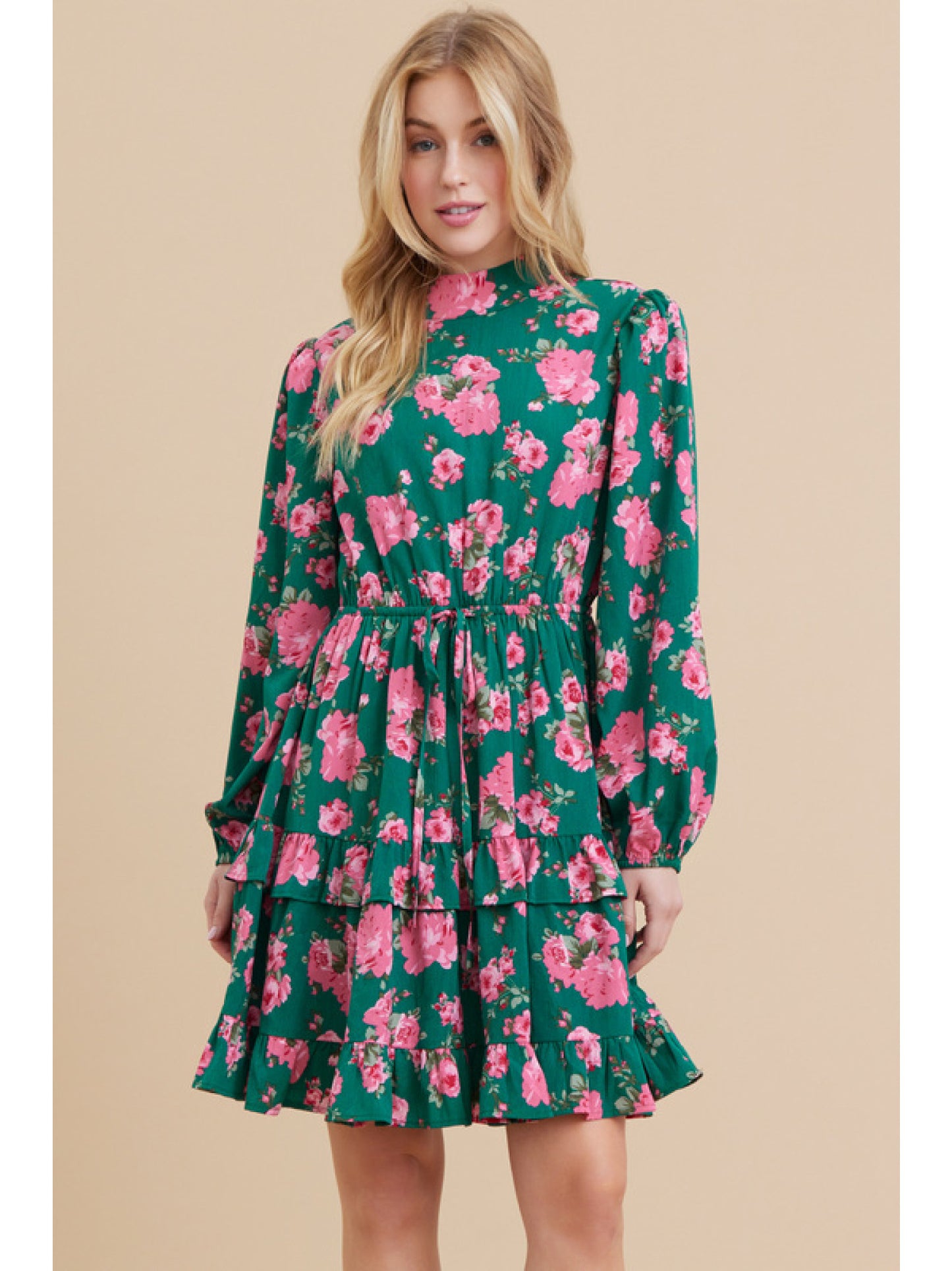 Flower Print, Mock Neck Dress