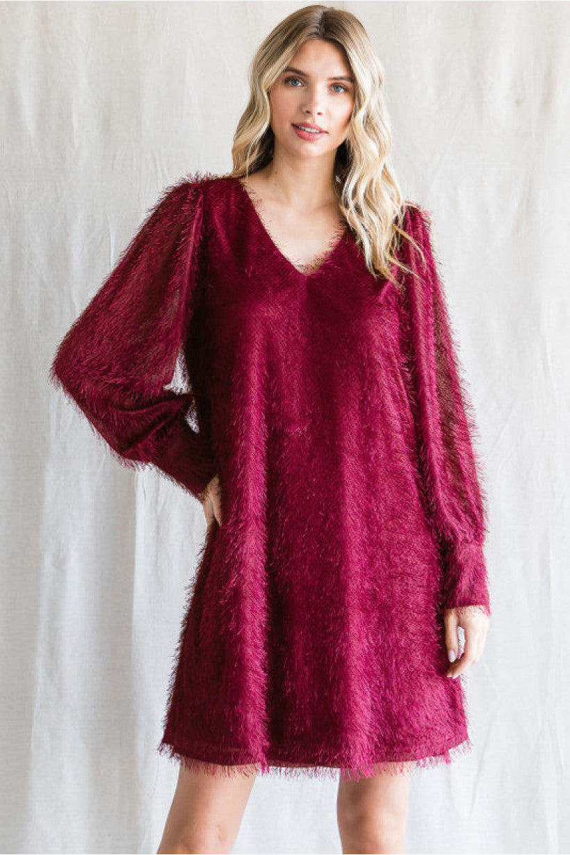 Frosted Merlot Long-Sleeve Dress