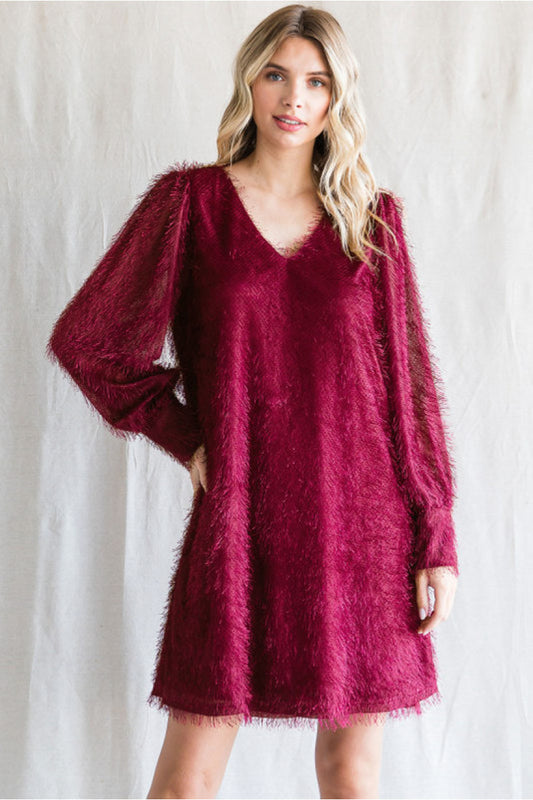 Frosted Merlot Long-Sleeve Dress