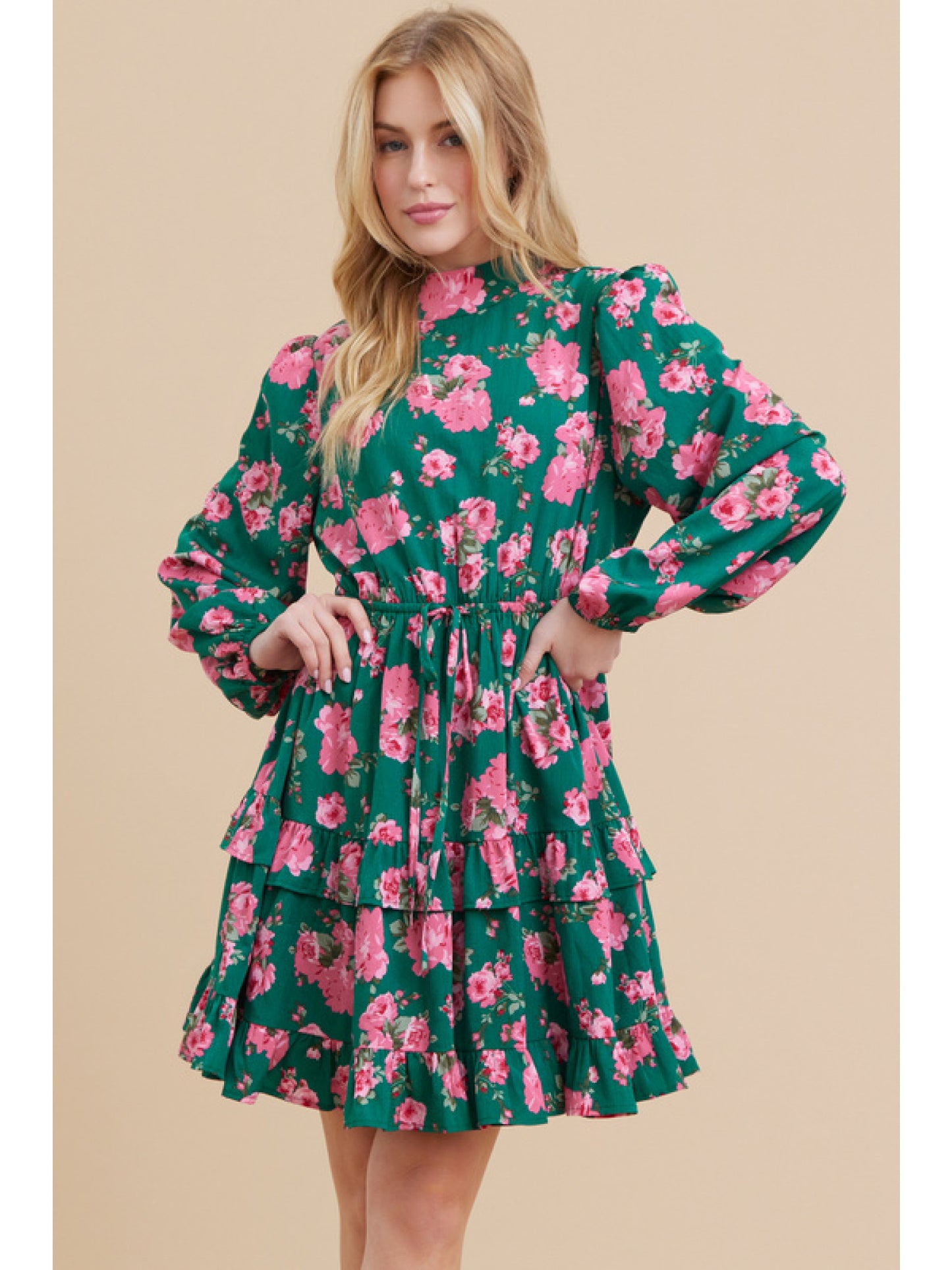 Flower Print, Mock Neck Dress