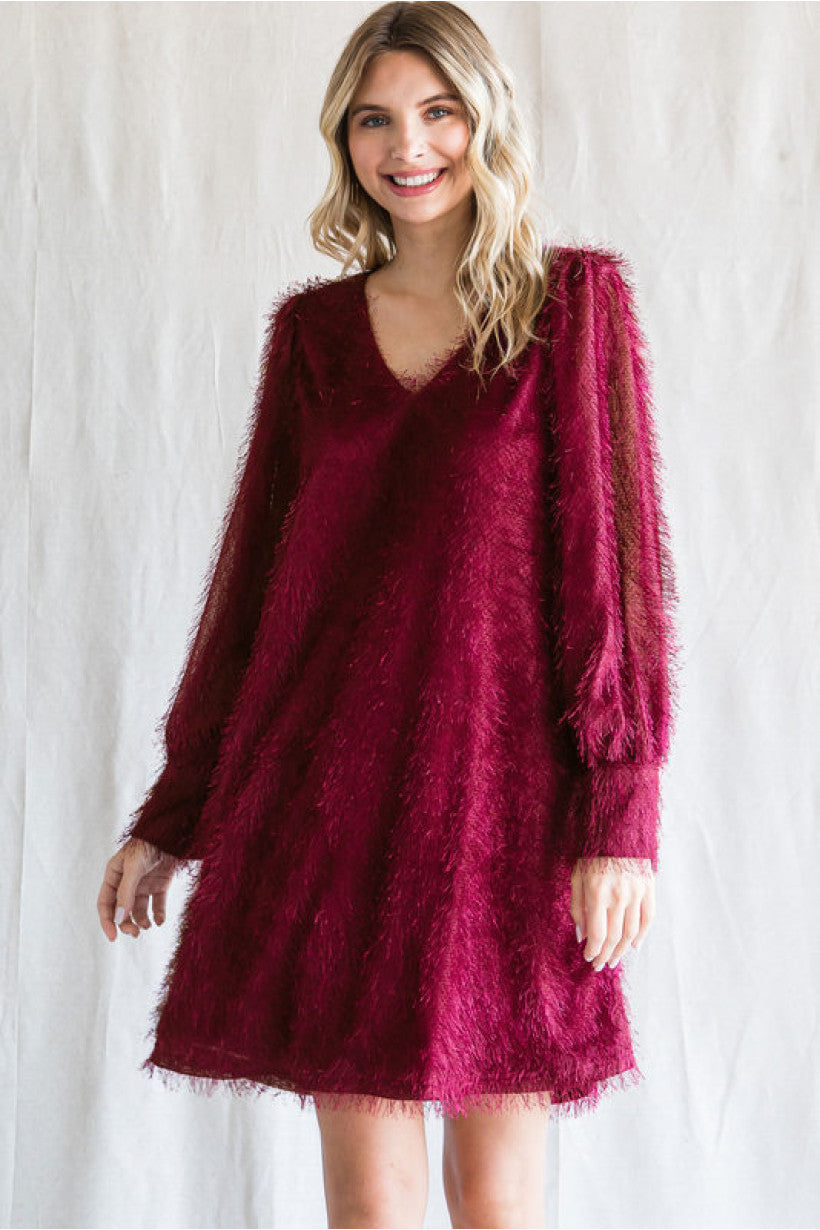 Frosted Merlot Long-Sleeve Dress
