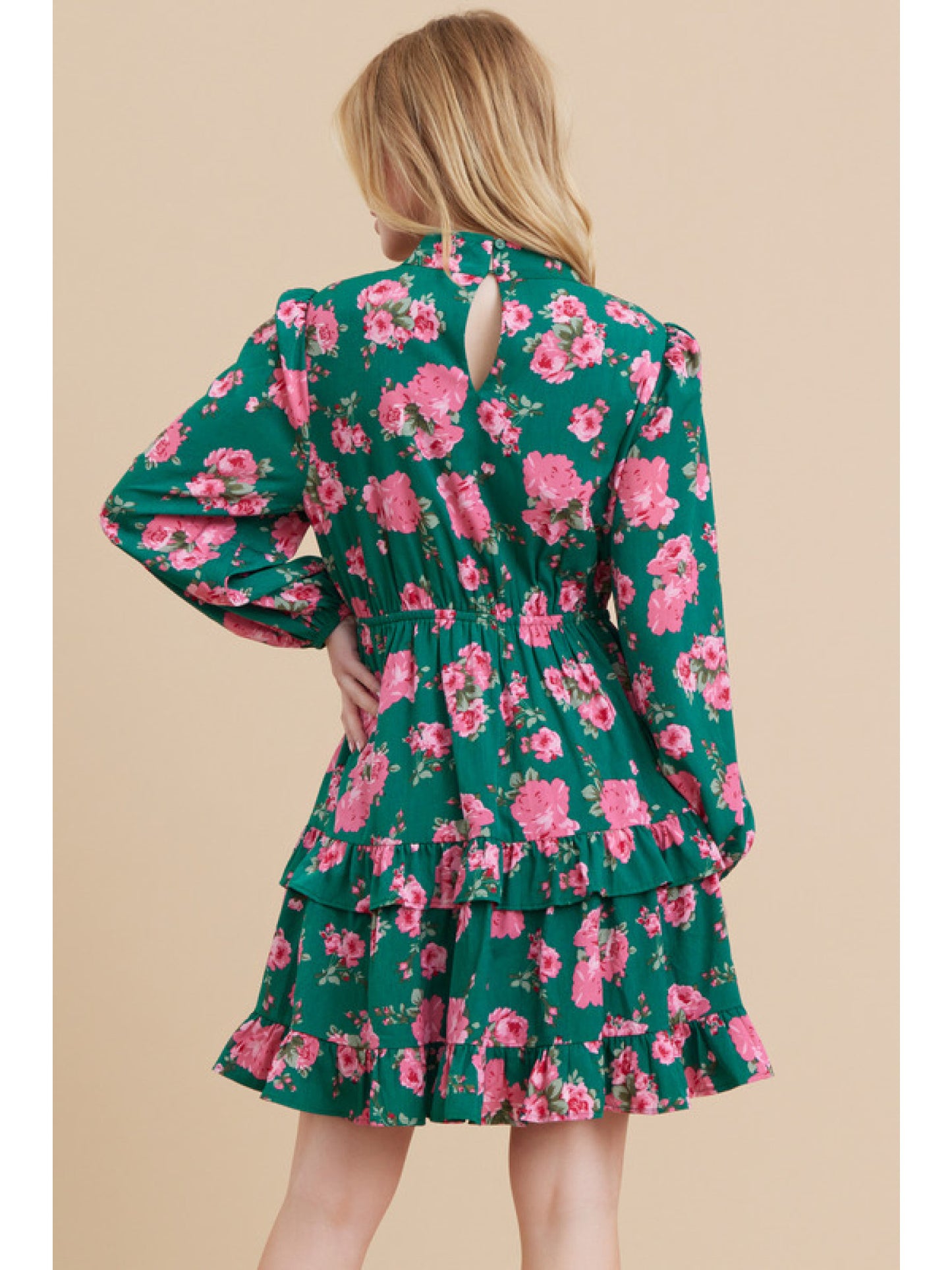 Flower Print, Mock Neck Dress