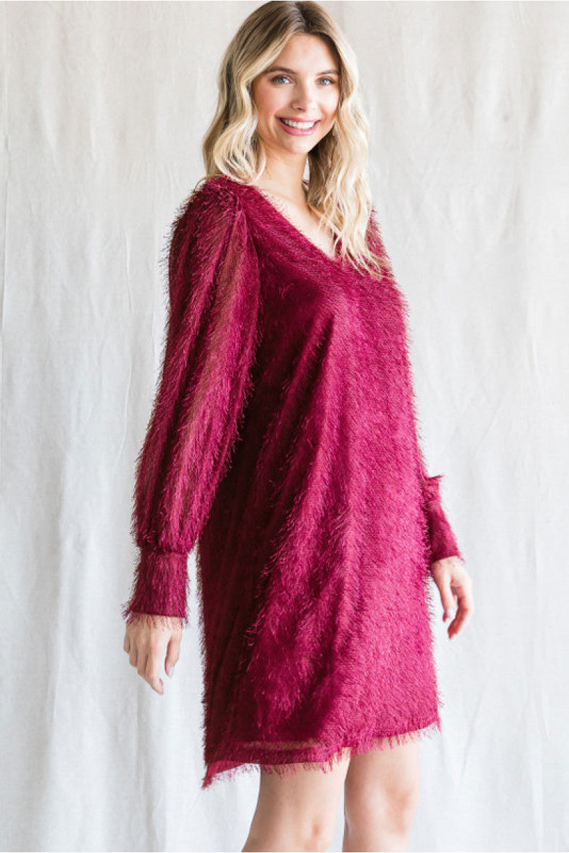 Frosted Merlot Long-Sleeve Dress
