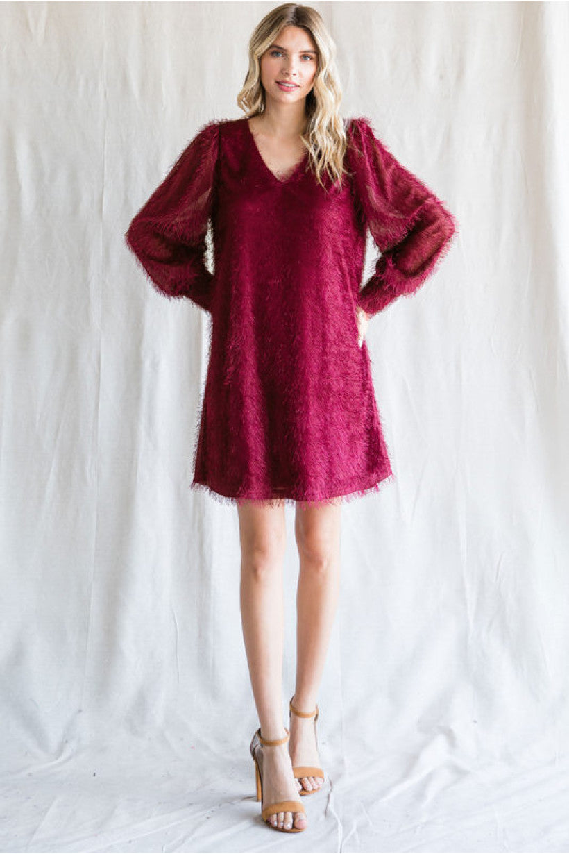 Frosted Merlot Long-Sleeve Dress