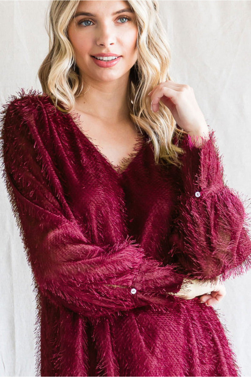 Frosted Merlot Long-Sleeve Dress