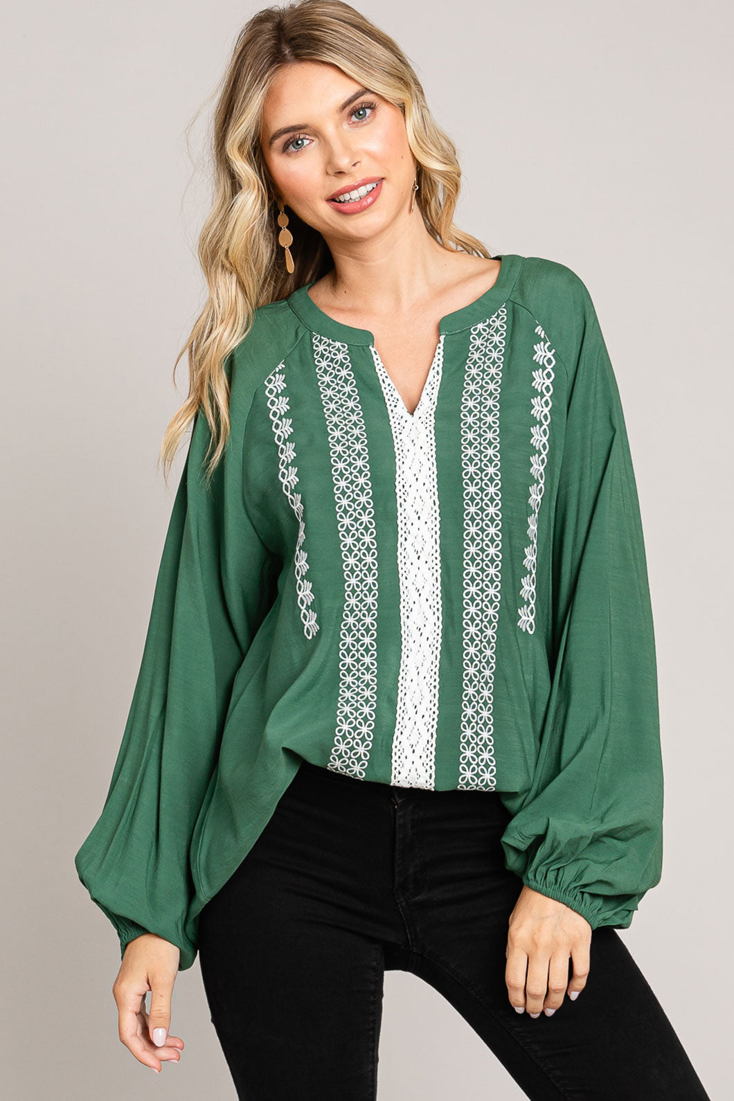 Embroidery Detailed Front Pullover Top