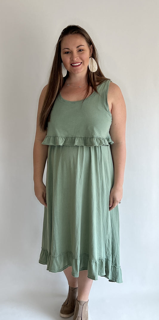 Green Dress with High-Low Hem