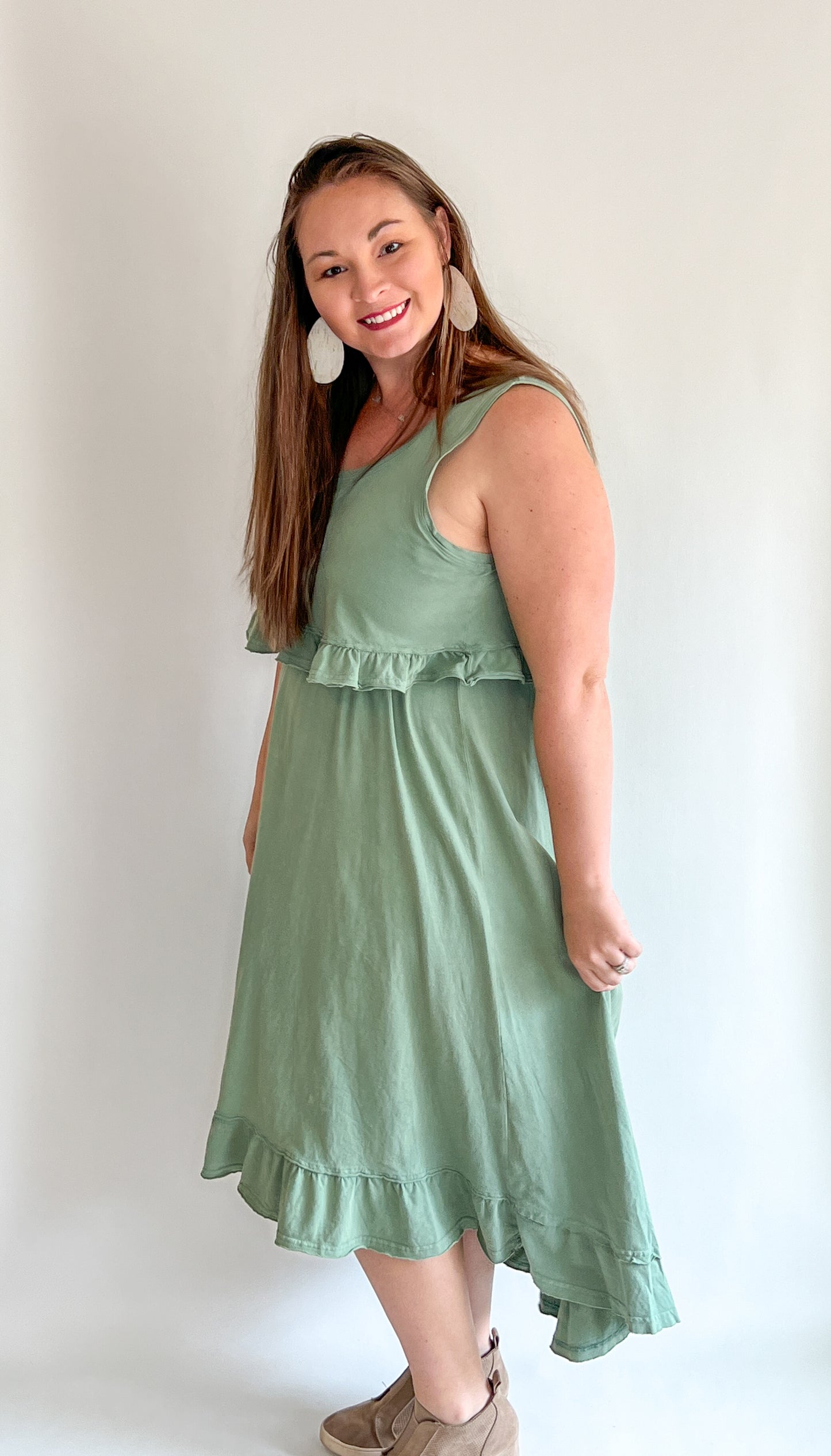 Green Dress with High-Low Hem