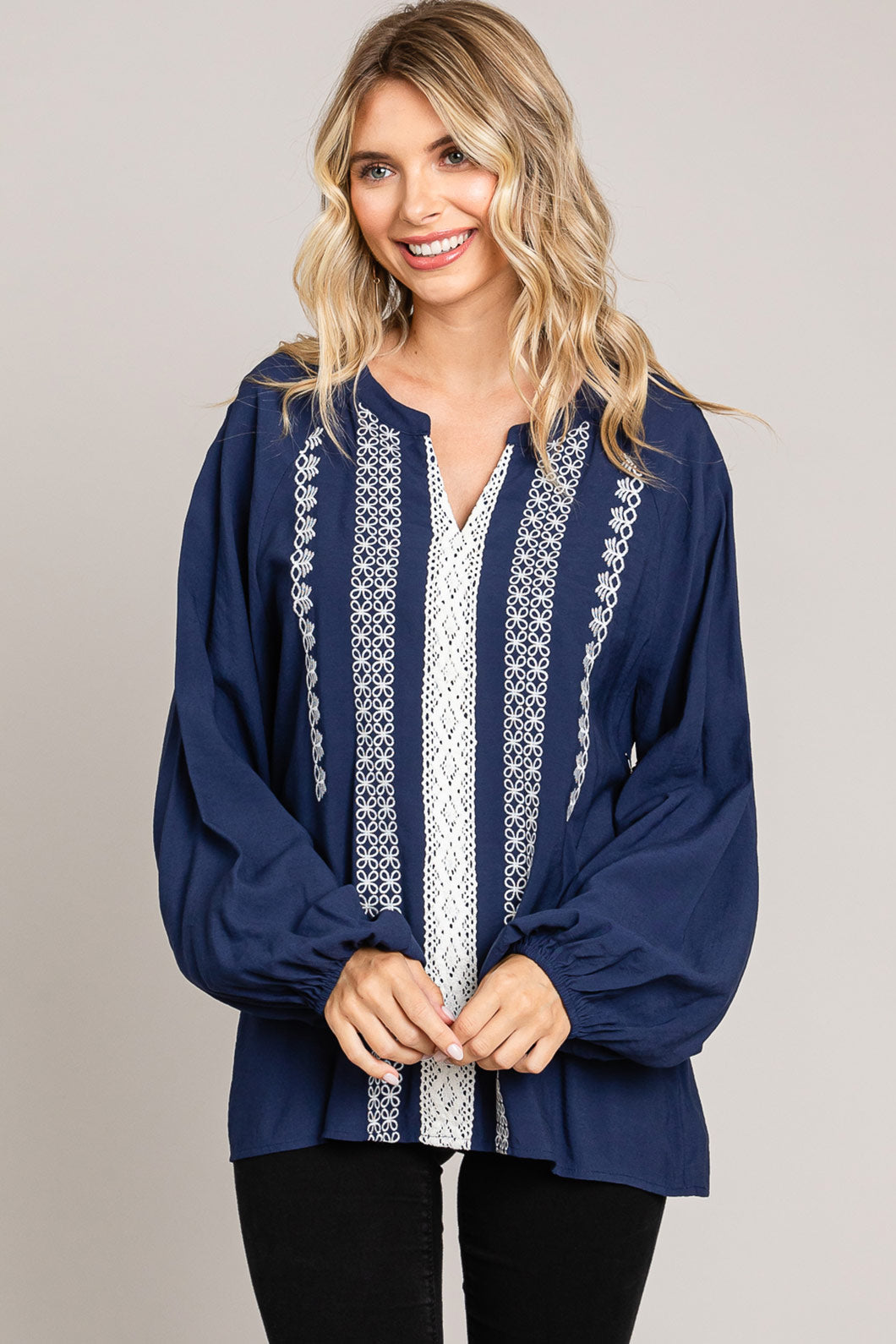 Embroidery Detailed Front Pullover Top