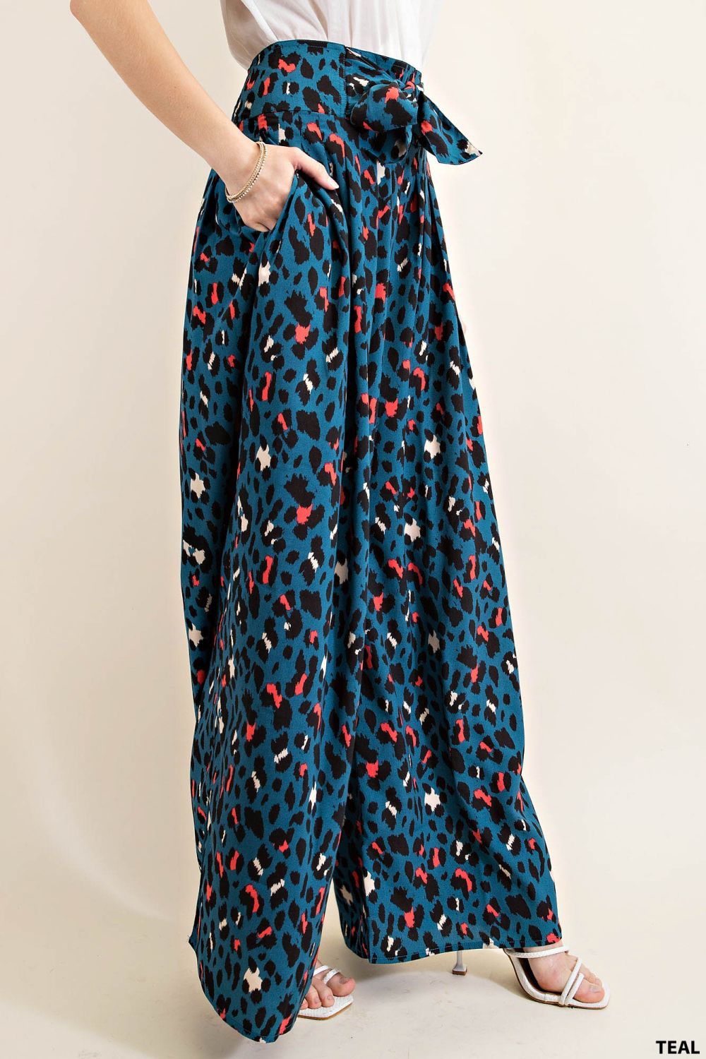 Wide-Leg Blue and Pink Cheetah Print Pants