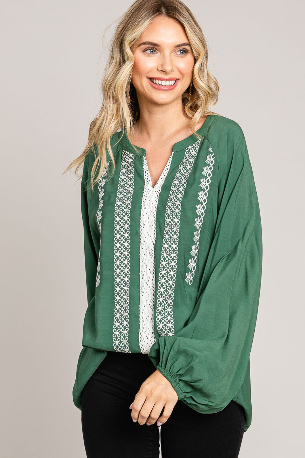 Embroidery Detailed Front Pullover Top
