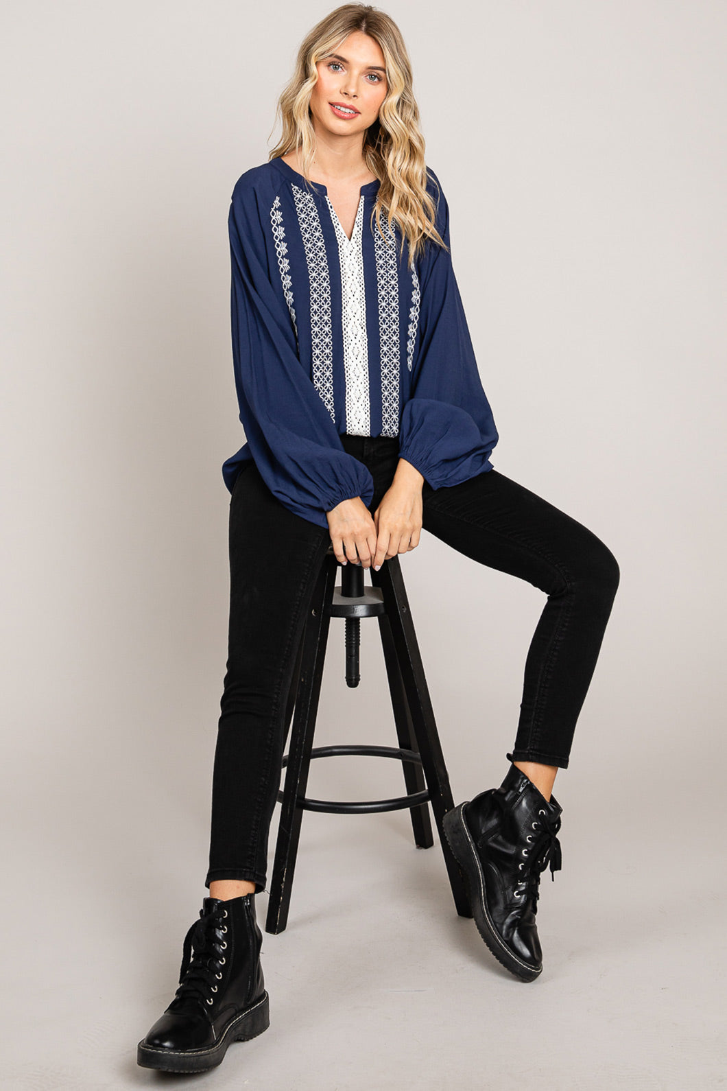 Embroidery Detailed Front Pullover Top