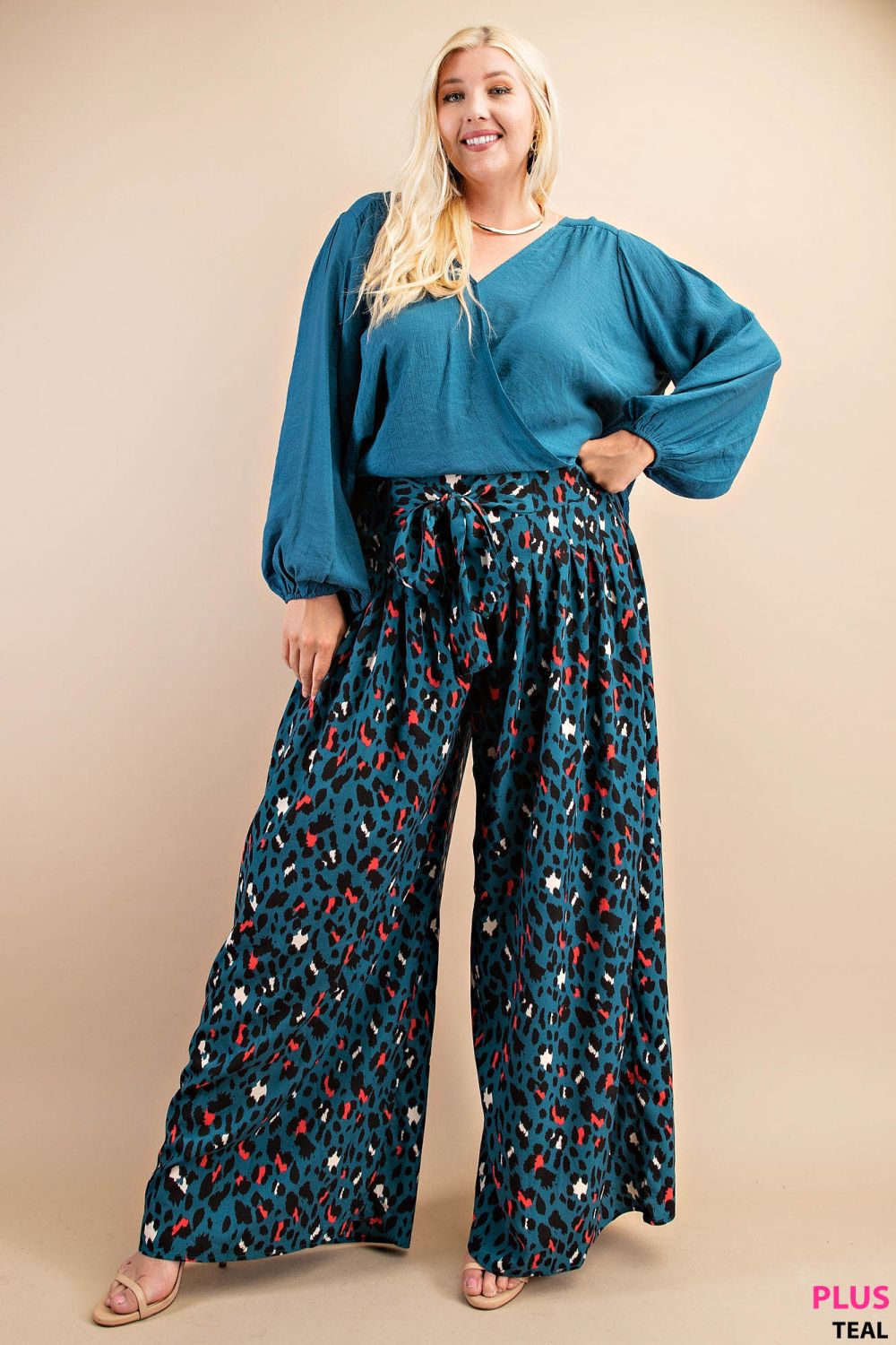 Wide-Leg Blue and Pink Cheetah Print Pants