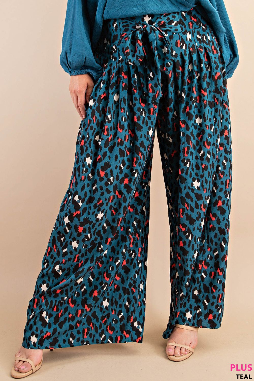 Wide-Leg Blue and Pink Cheetah Print Pants