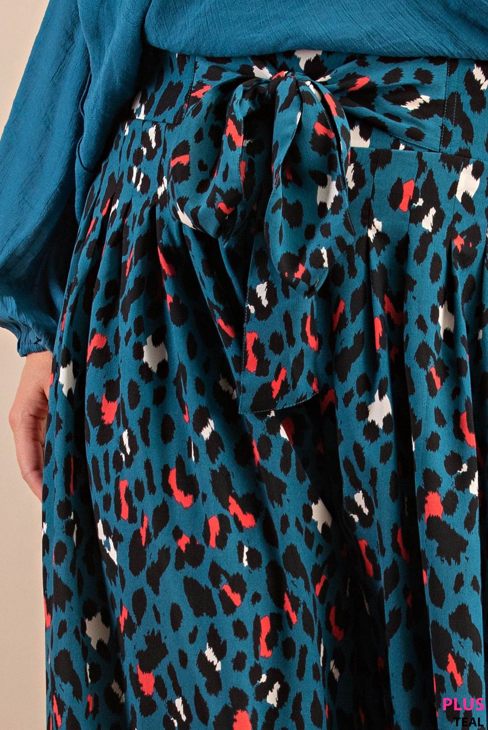 Wide-Leg Blue and Pink Cheetah Print Pants