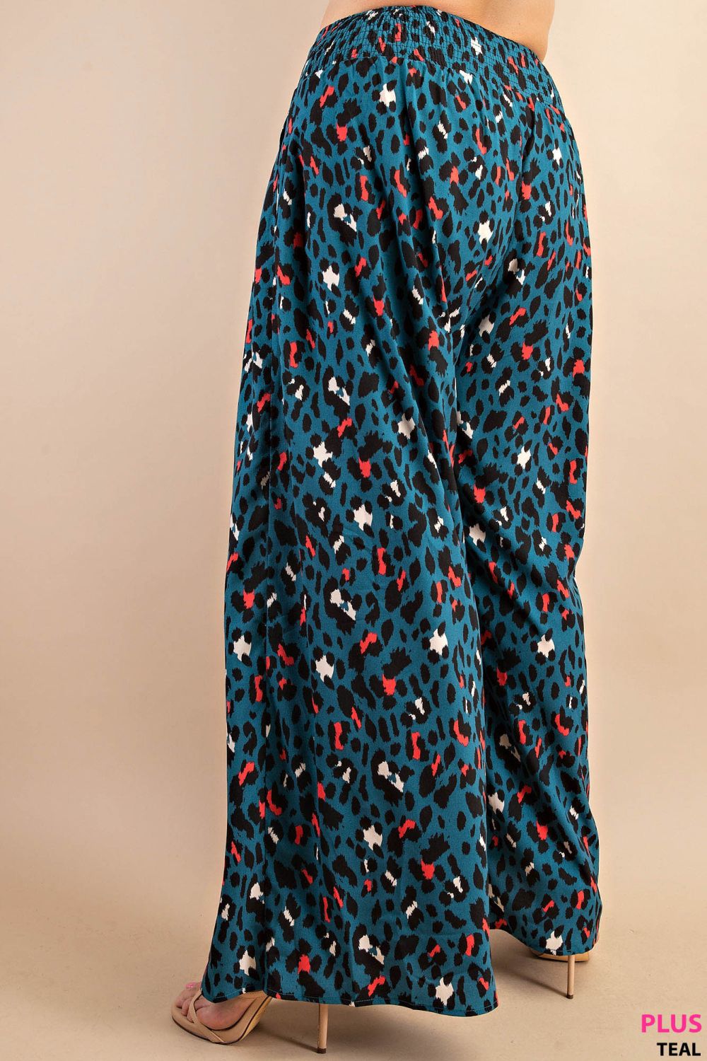 Wide-Leg Blue and Pink Cheetah Print Pants