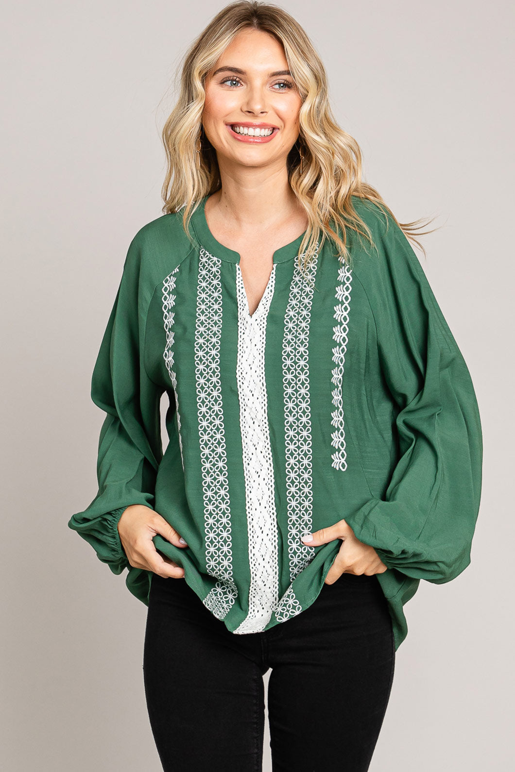 Embroidery Detailed Front Pullover Top