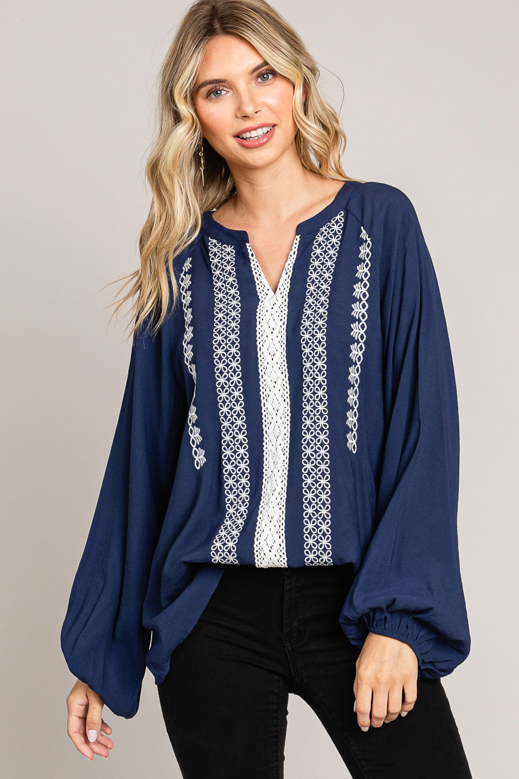 Embroidery Detailed Front Pullover Top