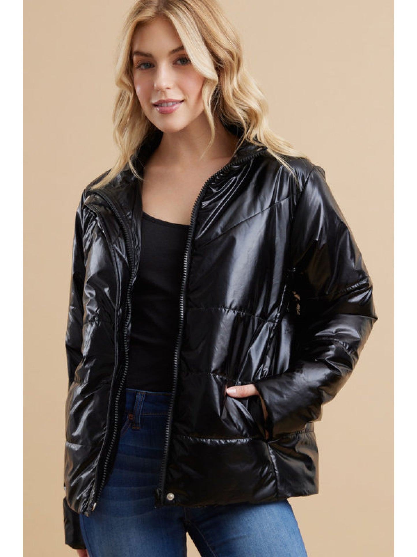 Glossy Solid Quilted Puffer Jacket