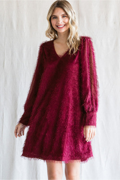 Frosted Merlot Long-Sleeve Dress