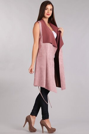 Mauve Two Tone Knee Length Blazer Style Vest In Faux Suede