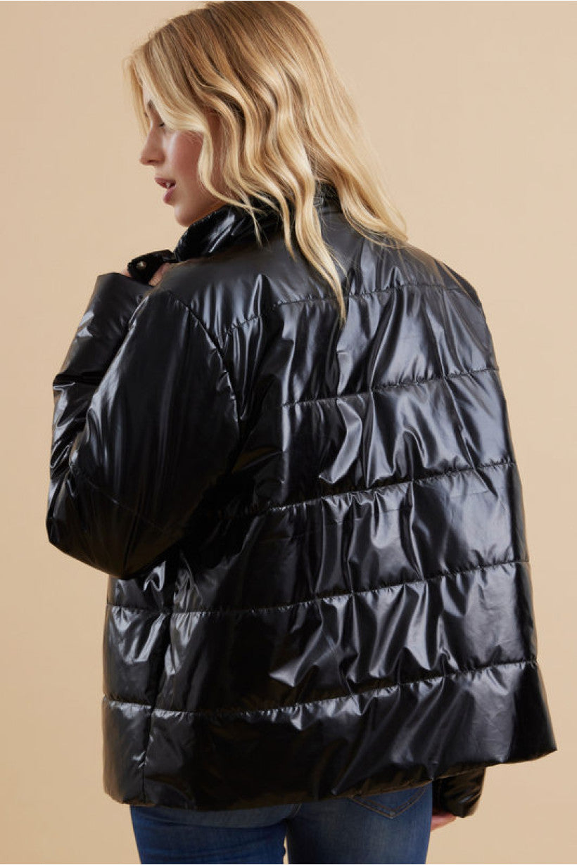 Glossy Solid Quilted Puffer Jacket