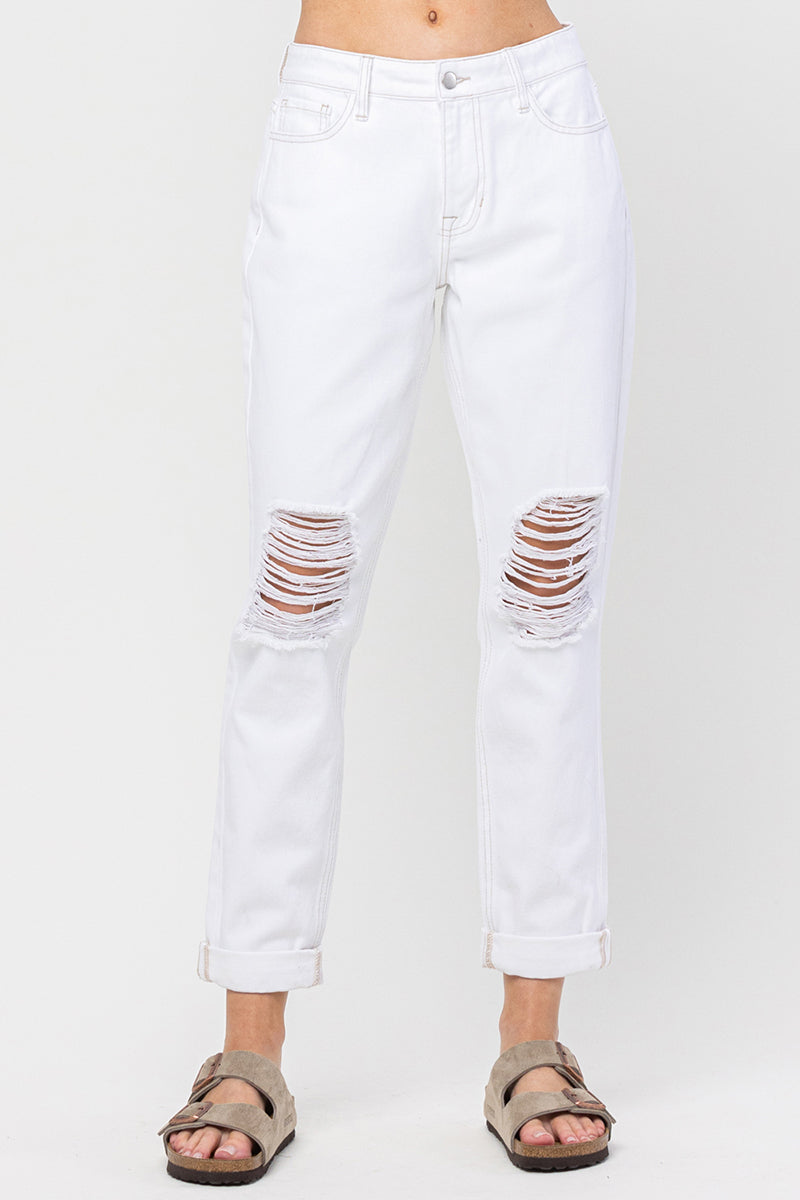 White High Rise Mom Jeans