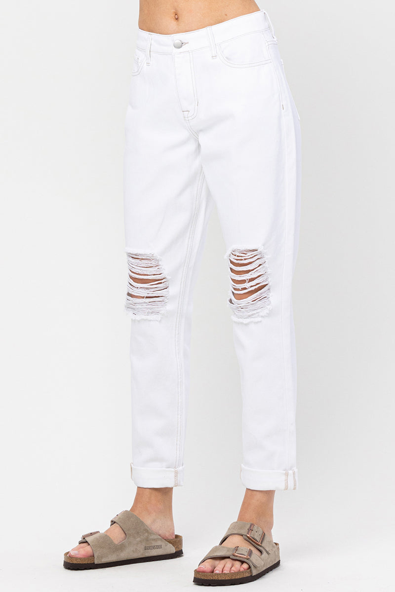 White High Rise Mom Jeans