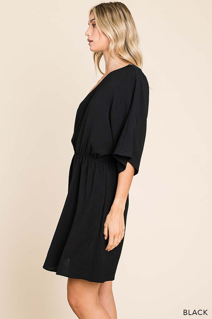 Women's Solid Black One Shoulder Dress