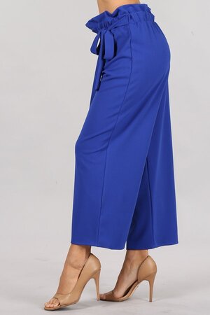 Solid Royal Blue Paper Bag Pants With Wide Legs