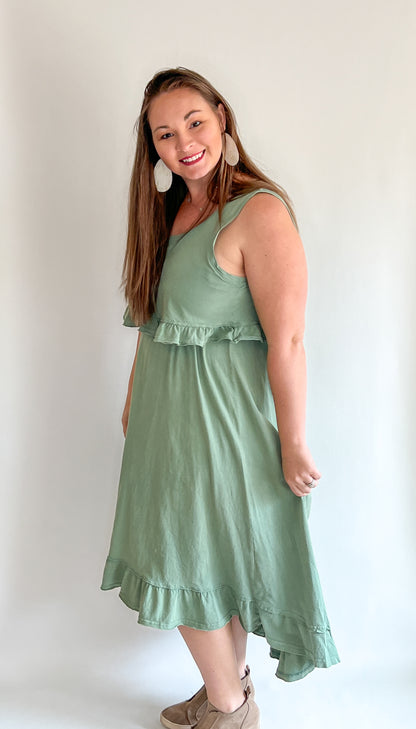 Green Dress with High-Low Hem