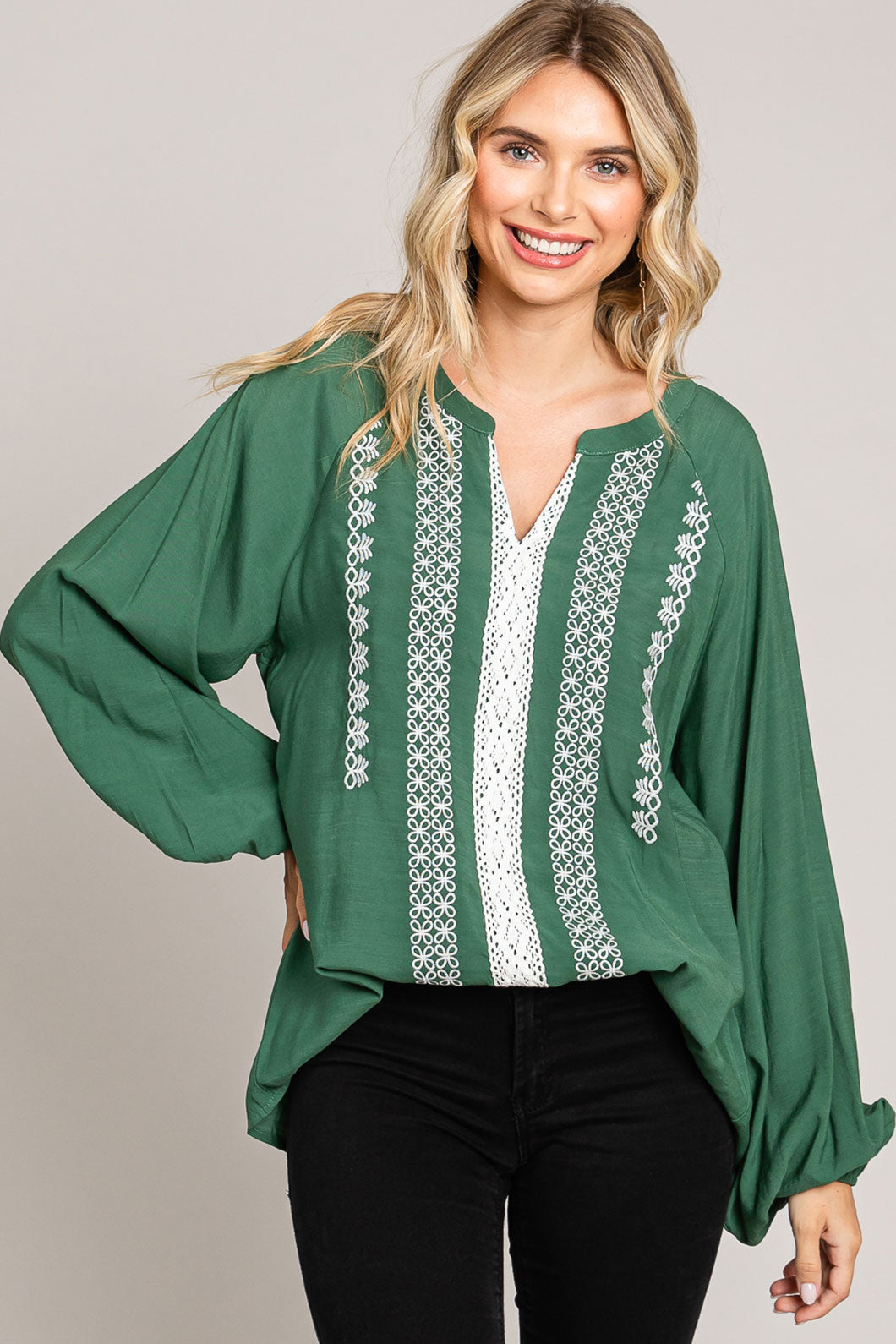 Embroidery Detailed Front Pullover Top